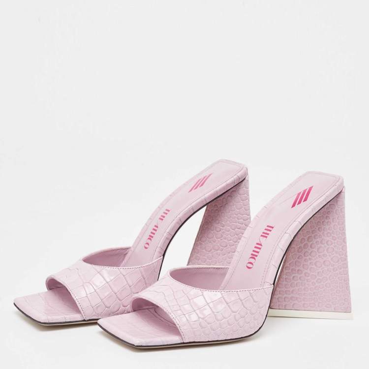 Pre Owned The Attico Lilac Croc Embossed Leather Devon Slide Sandals Size 38