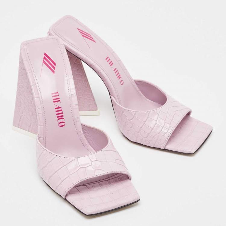 Pre Owned The Attico Lilac Croc Embossed Leather Devon Slide Sandals Size 38