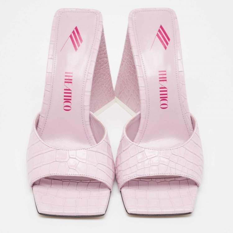 Pre Owned The Attico Lilac Croc Embossed Leather Devon Slide Sandals Size 38