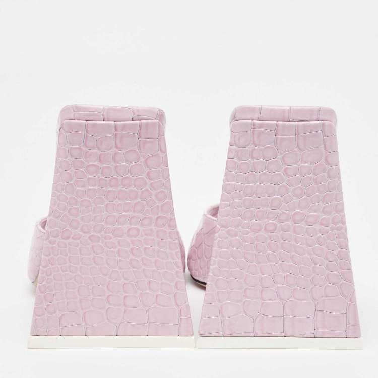 Pre Owned The Attico Lilac Croc Embossed Leather Devon Slide Sandals Size 38