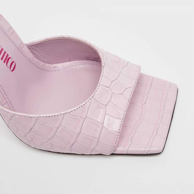 Pre Owned The Attico Lilac Croc Embossed Leather Devon Slide Sandals Size 38