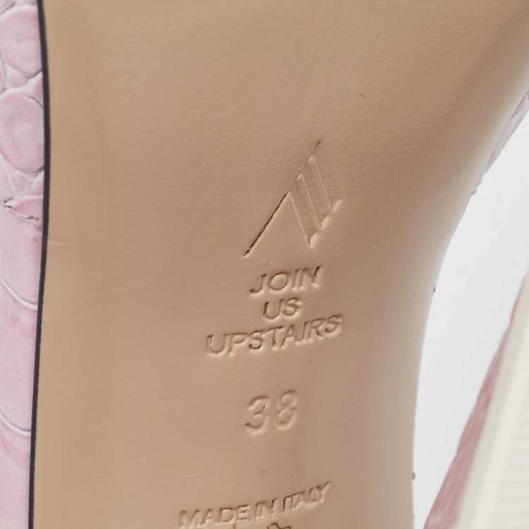 Pre Owned The Attico Lilac Croc Embossed Leather Devon Slide Sandals Size 38