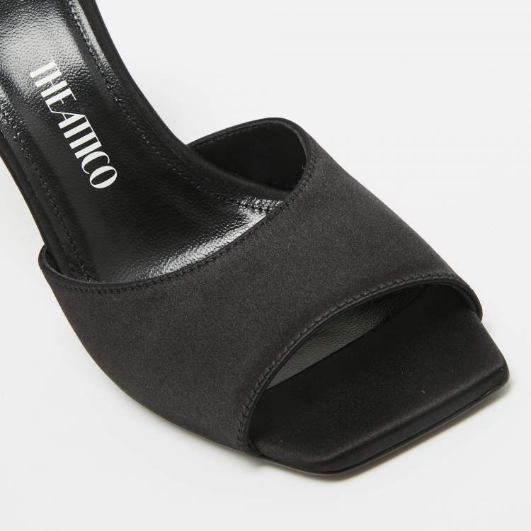 Pre Owned The Attico Black Satin Devon Square Toe Mules Size 37