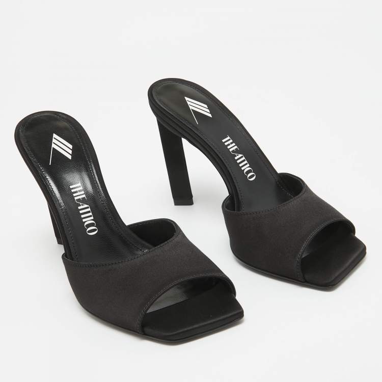 Pre Owned The Attico Black Satin Devon Square Toe Mules Size 37