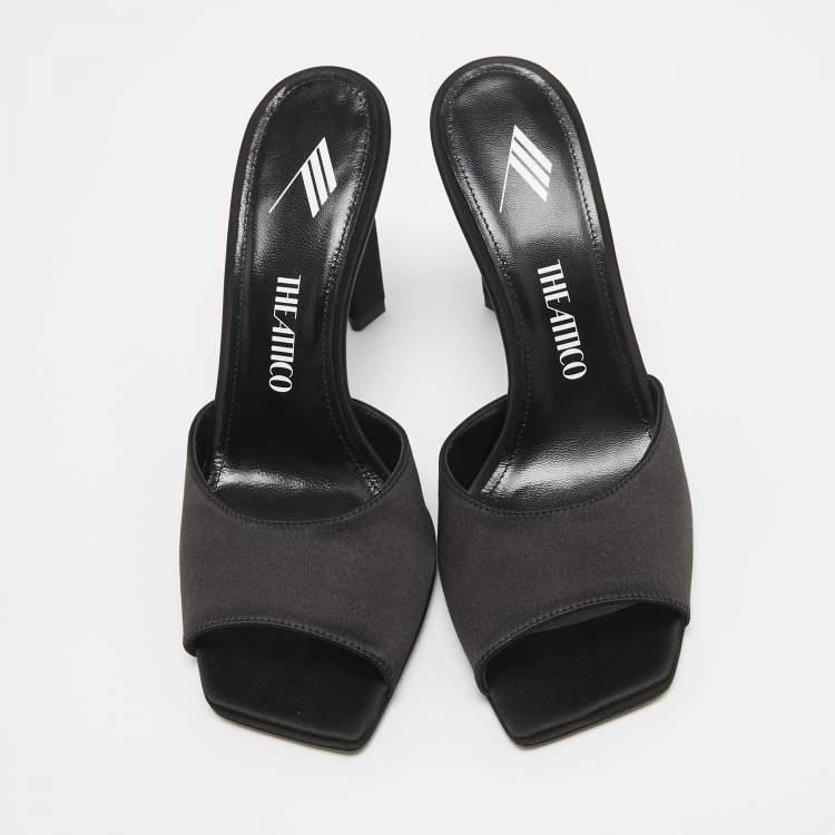 Pre Owned The Attico Black Satin Devon Square Toe Mules Size 37