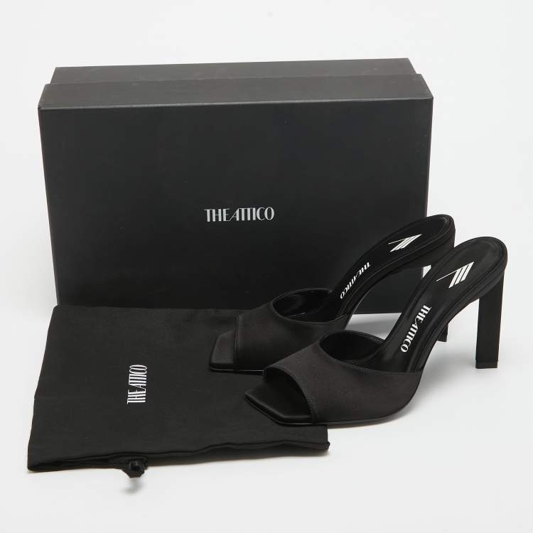 Pre Owned The Attico Black Satin Devon Square Toe Mules Size 37