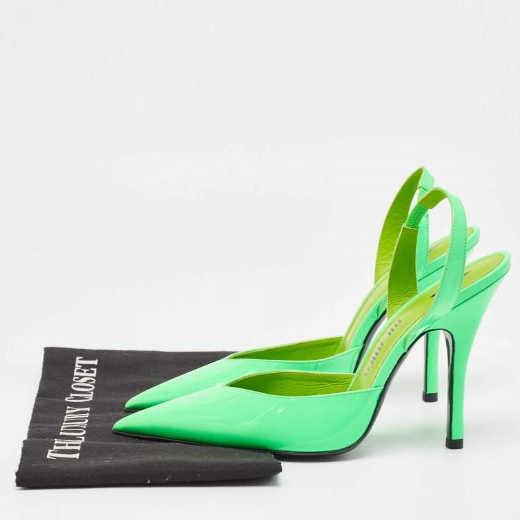 Pre Owned The Attico Neon Green Patent Leather Slingback Pumps Size 39
