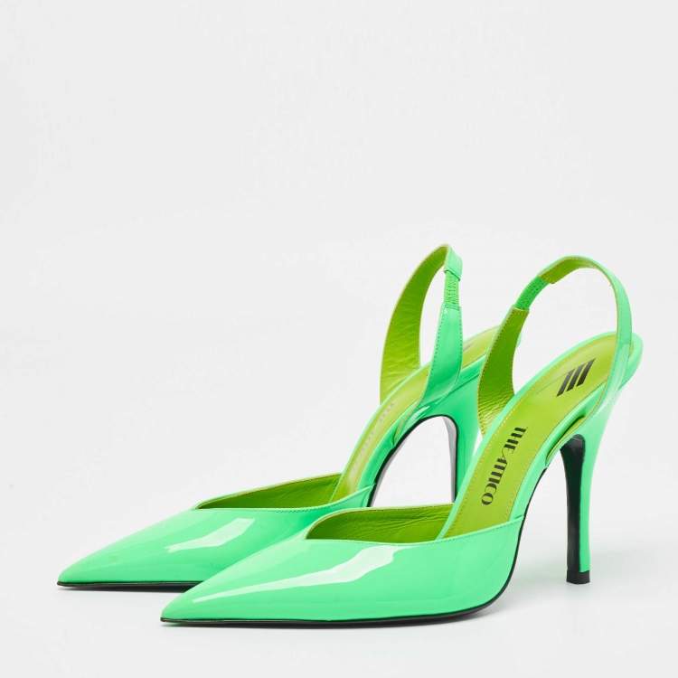 Pre Owned The Attico Neon Green Patent Leather Slingback Pumps Size 39