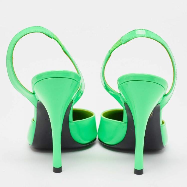 Pre Owned The Attico Neon Green Patent Leather Slingback Pumps Size 39