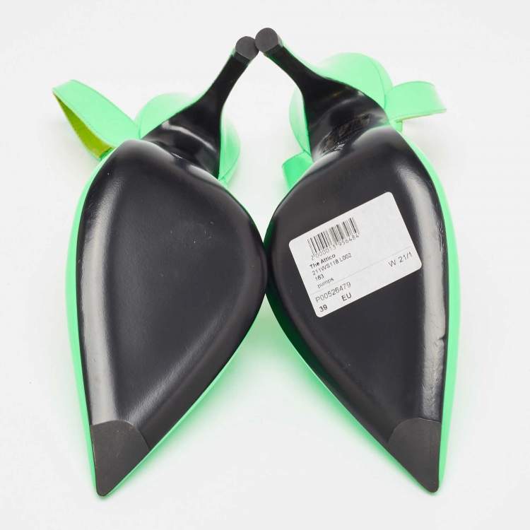 Pre Owned The Attico Neon Green Patent Leather Slingback Pumps Size 39
