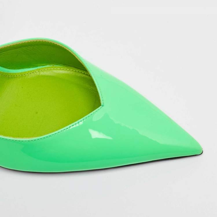 Pre Owned The Attico Neon Green Patent Leather Slingback Pumps Size 39