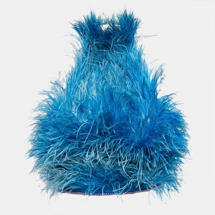 Pre Owned The Attico Blue Faux Feather Halter Neck Top M
