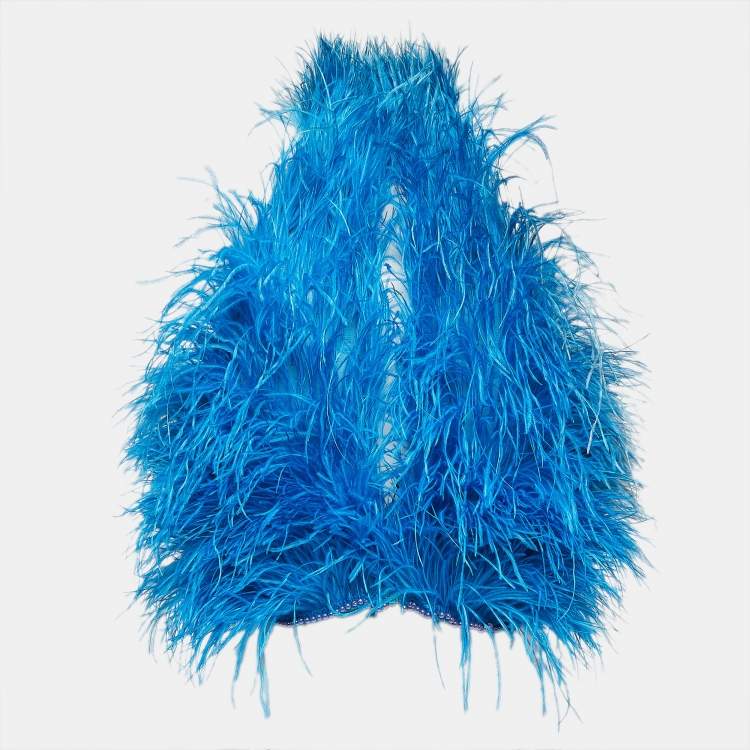 Pre Owned The Attico Blue Faux Feather Halter Neck Top M