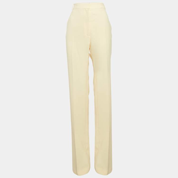 Pre Owned The Attico Pastel Yellow Stretch Crepe Straight Leg Trousers L