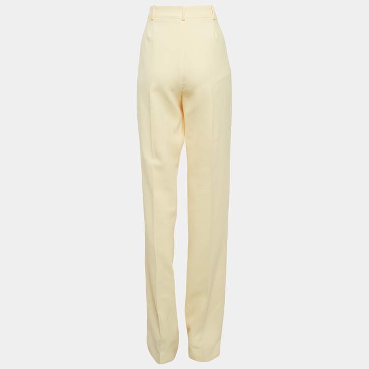 Pre Owned The Attico Pastel Yellow Stretch Crepe Straight Leg Trousers L
