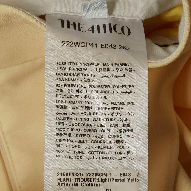 Pre Owned The Attico Pastel Yellow Stretch Crepe Straight Leg Trousers L