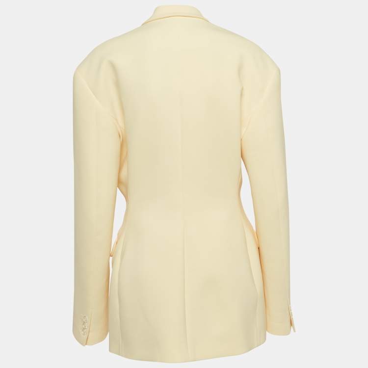 Pre Owned The Attico Pastel Yellow Stretch Crepe Double Breasted April Blazer M