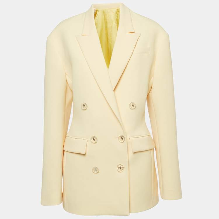 Pre Owned The Attico Pastel Yellow Stretch Crepe Double Breasted April Blazer M