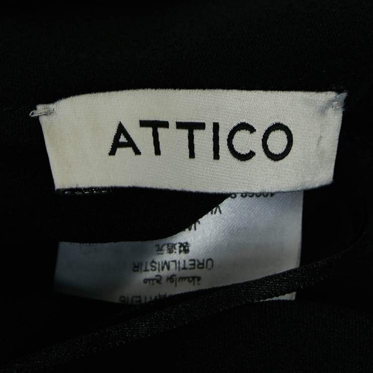 Pre Owned The Attico Black Palm Tree Embroidery Silk Raw Edges Maxi Dress S