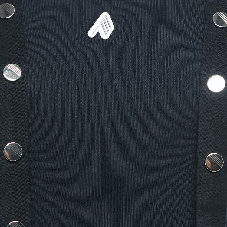 Pre Owned The Attico Black Snap Button Strap Detail Rib Knit Tank Top S