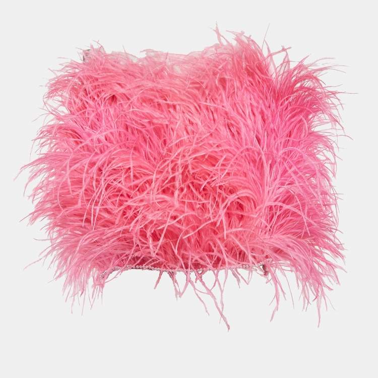 Pre Owned The Attico Fuchsia Pink Feather Beads Detail Bustier Top M