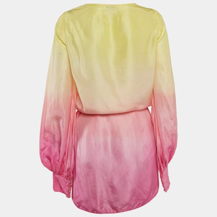 Pre Owned The Attico Yellow/Pink Ombre Silk Wrap Mini Dress S