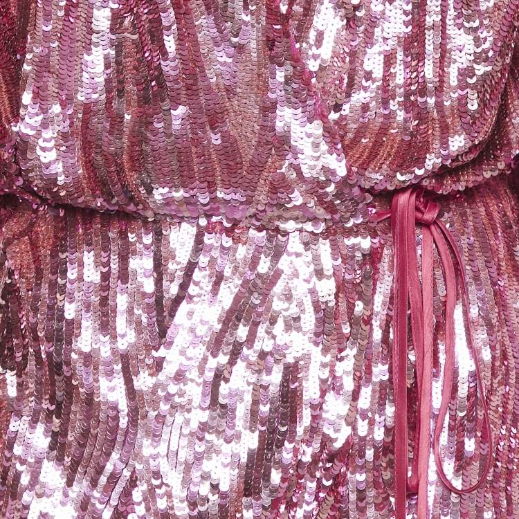 Pre Owned The Attico Pink Sequin Mini Wrap Dress S