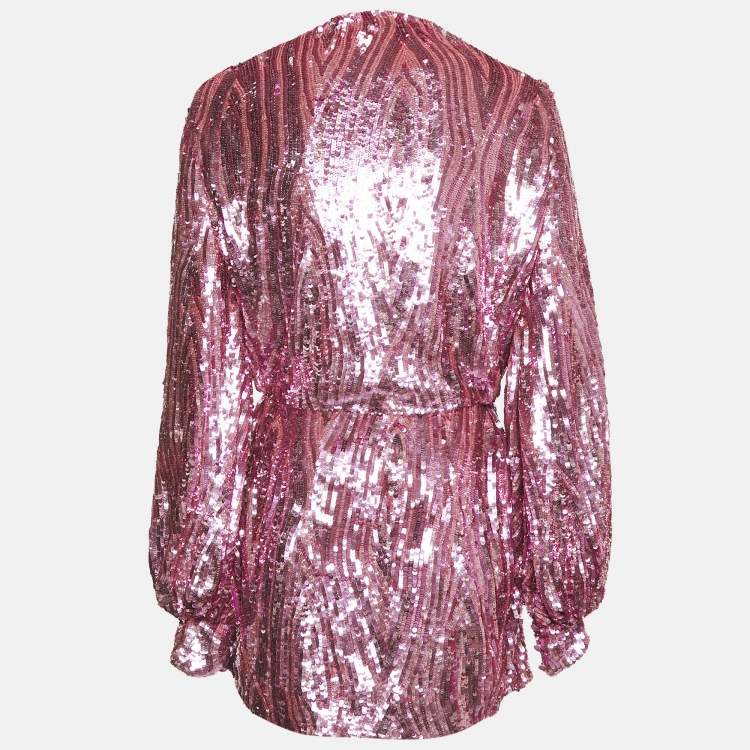 Pre Owned The Attico Pink Sequin Mini Wrap Dress S