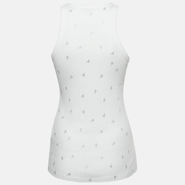 Pre Owned The Attico White F Rhinestone Rib Knit Tank Top M