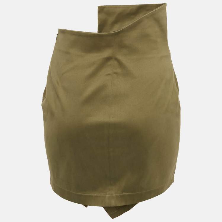 Pre Owned The Attico Olive Green Cotton Fold Over Waist Detail Mini Skirt S