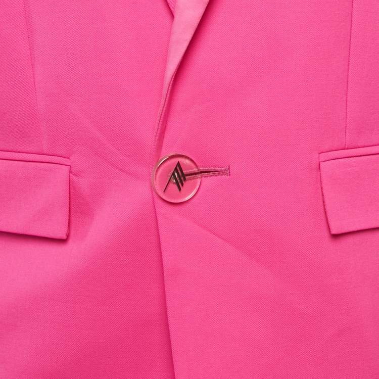 Pre Owned The Attico Pink Satin Trim Gabardine Wool Structured Blazer M