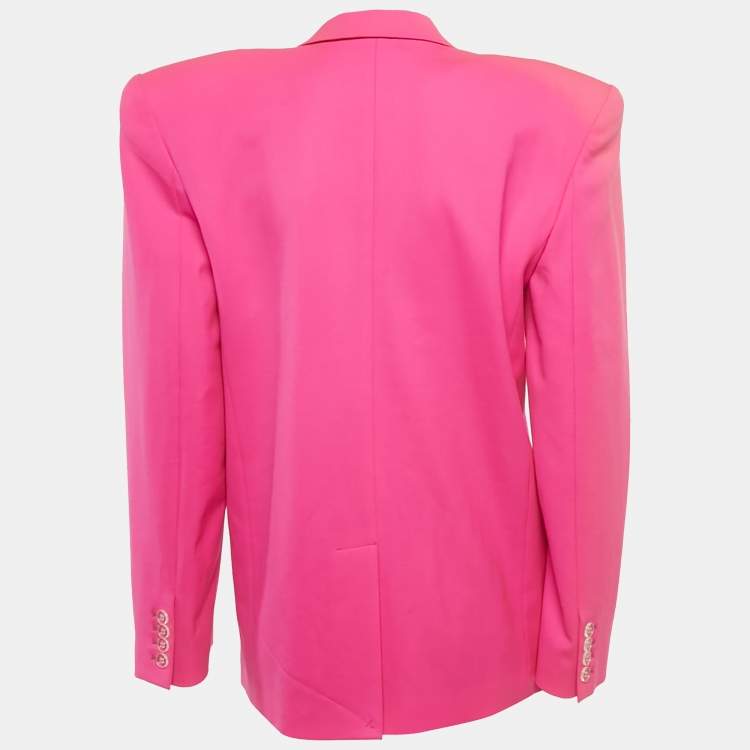 Pre Owned The Attico Pink Satin Trim Gabardine Wool Structured Blazer M