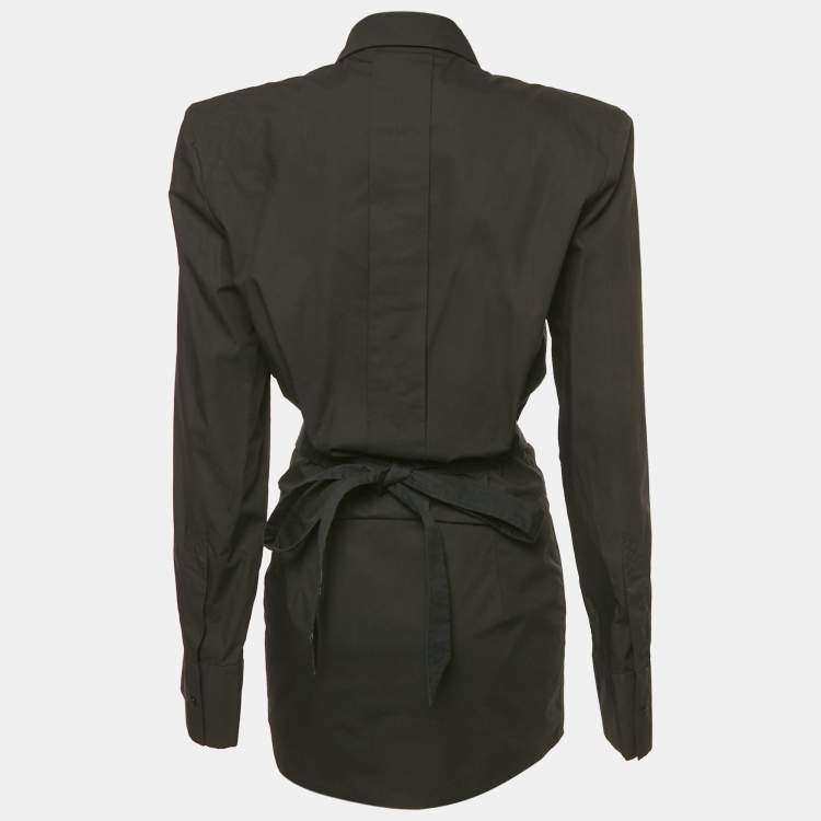 Pre Owned The Attico Black Cotton Elongated Sleeve Structured Shirt Dress S