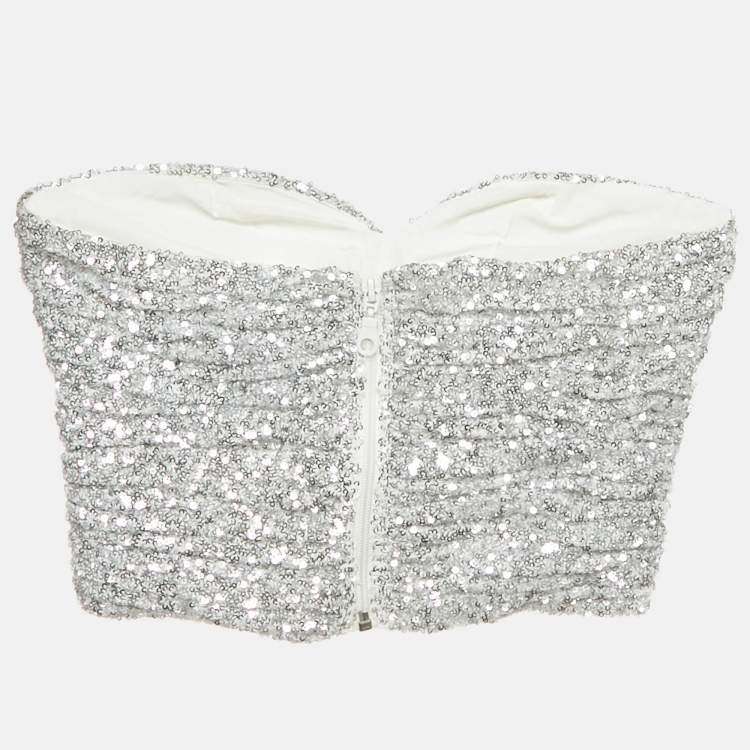 Pre Owned The Attico Silver Sequin Cut-Out Bandeau Top XS