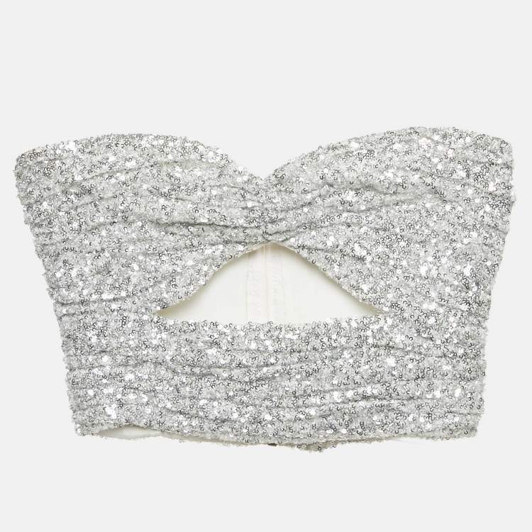 Pre Owned The Attico Silver Sequin Cut-Out Bandeau Top XS