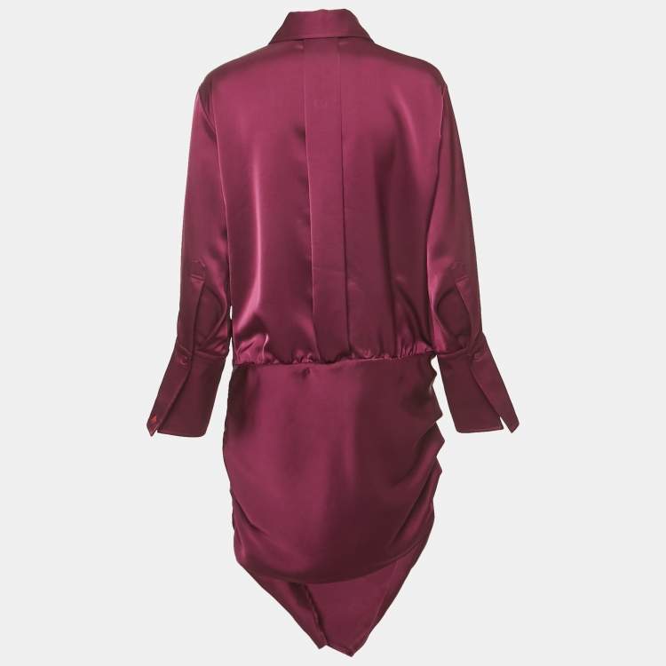 Pre Owned The Attico Burgundy Satin Ruche Mini Dress L