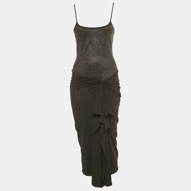 Pre Owned The Attico Black Stud Embellished  Knit Drape Detail Sleeveless Midi Dress S