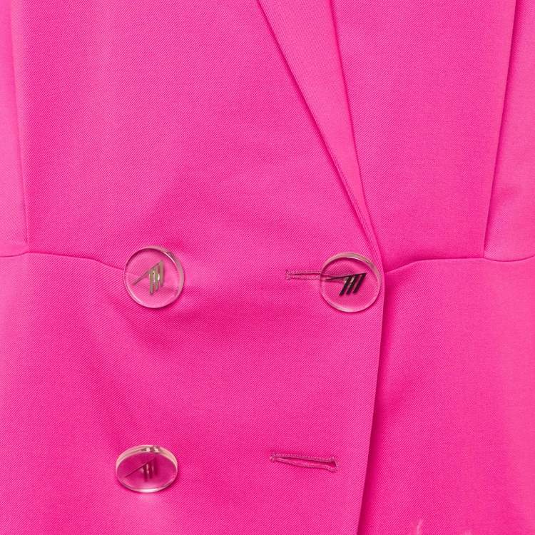 Pre Owned The Attico Fuchsia Pink Wool Feather Trim Blazer Dress M