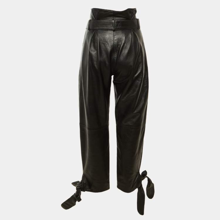 Pre Owned The Attico Black Leather Tie Detail Paperbag Trousers S