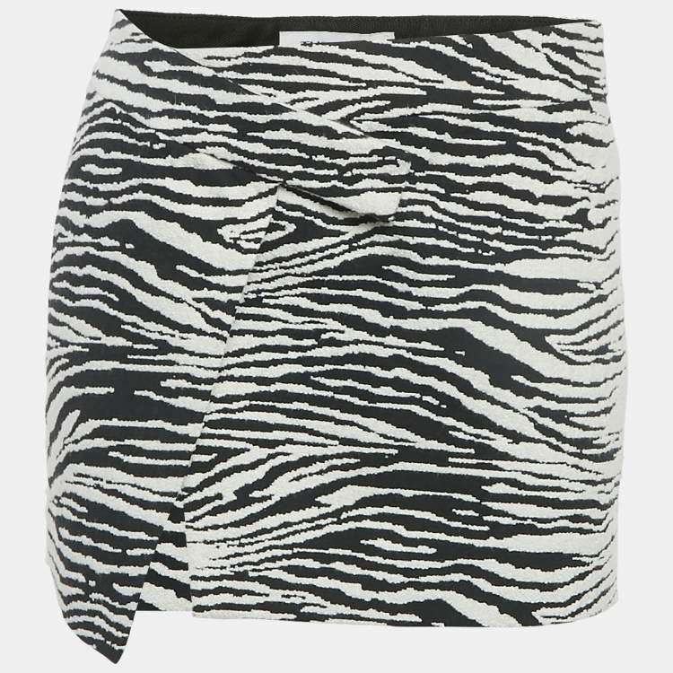 Pre Owned The Attico Black White/Black Zebra Jacquard Wrap Mini Skirt S