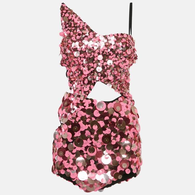 Pre Owned The Attico Pink Sequins Asymmetric Mini Dress S