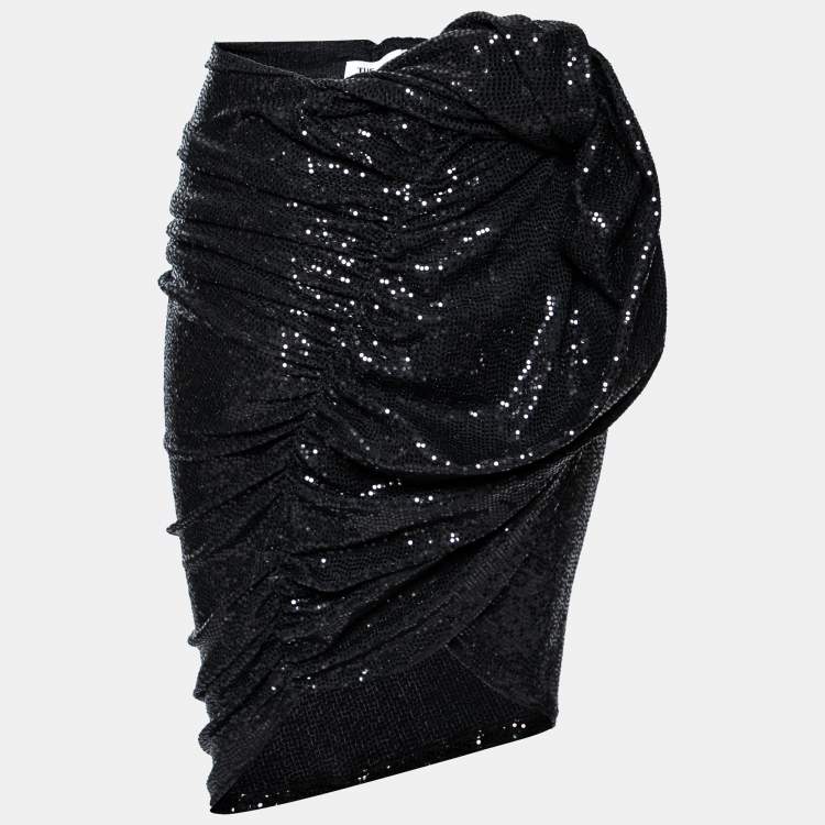 Pre Owned The Attico Black Sequin Embellished Knit Gathered Skirt S
