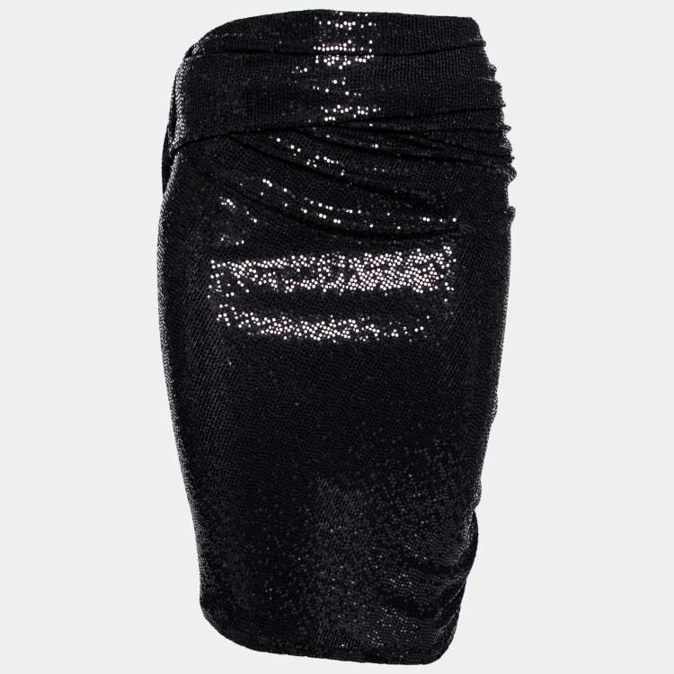 Pre Owned The Attico Black Sequin Embellished Knit Gathered Skirt S
