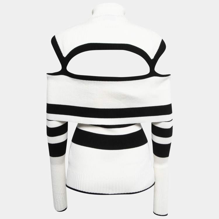 Pre Owned The Attico Black/White Striped Knit Off Shoulder Amilia Top S