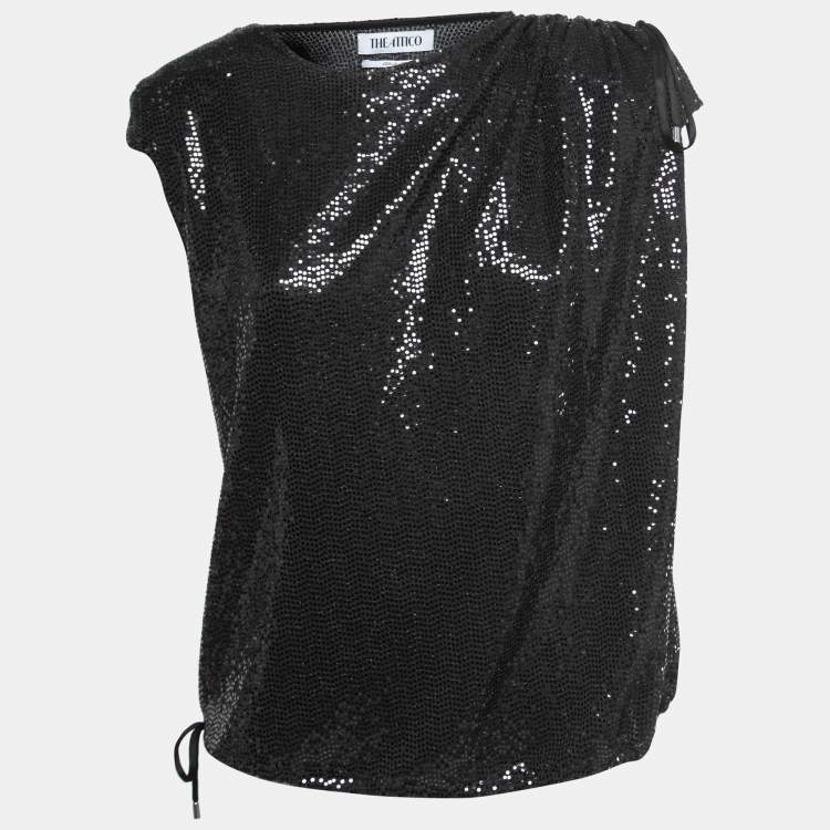Pre Owned The Attico Black Sequined Ruched Top S