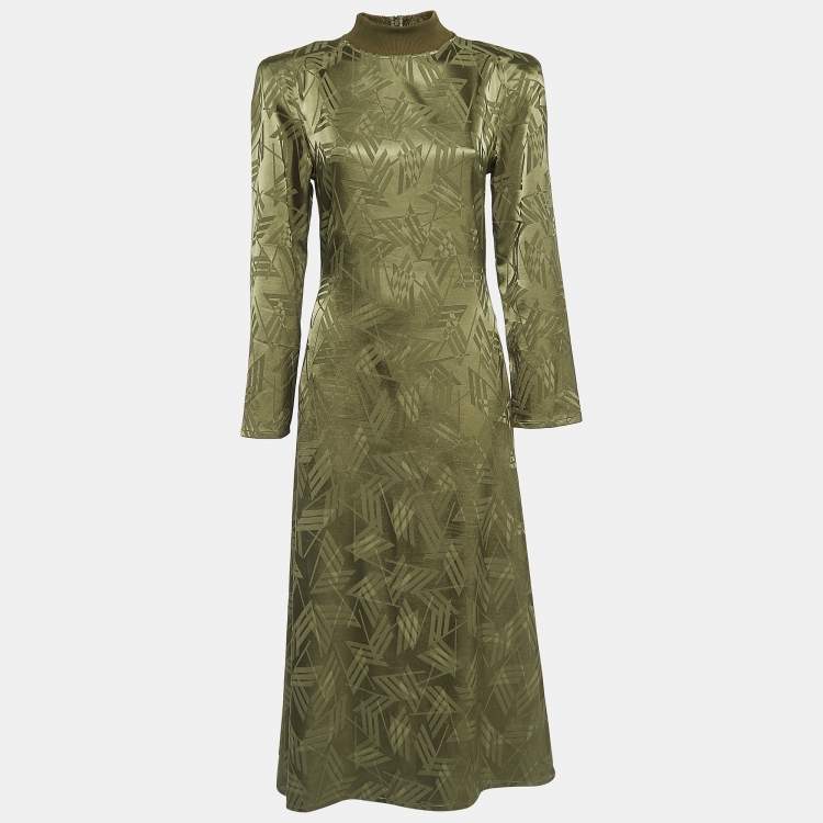 Pre Owned The Attico Olive Green Jacquard High Neck Midi Dress S