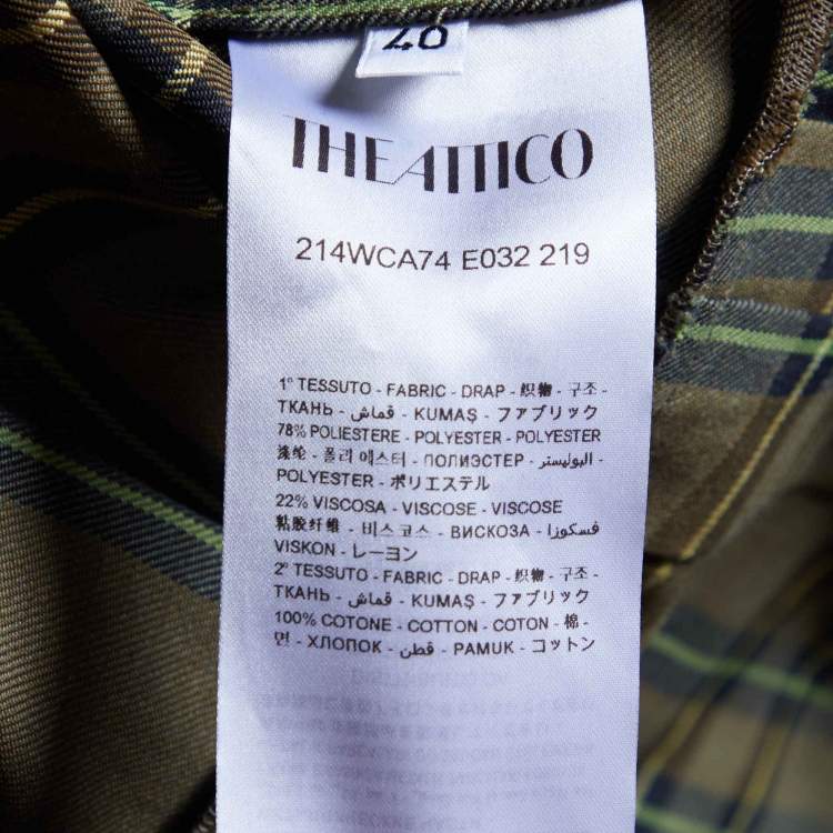 Pre Owned The Attico Military Green Checked & Pleated Margot Mini Dress S