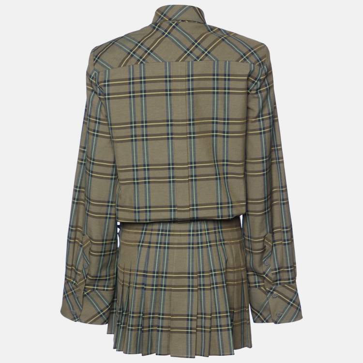 Pre Owned The Attico Military Green Checked & Pleated Margot Mini Dress S