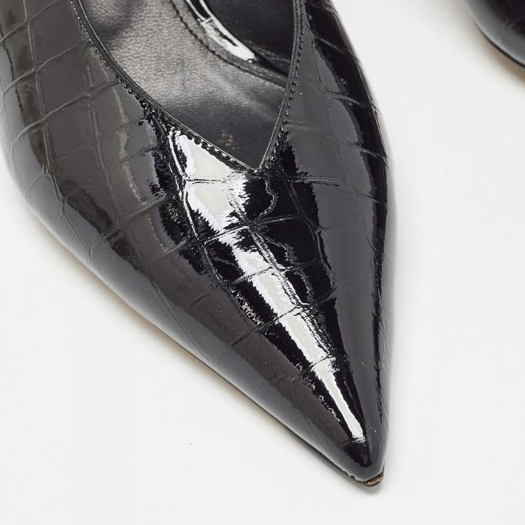 Pre Owned The Attico Black Croc Embossed Patent Leather Venus Slingback Pumps Size 39.5