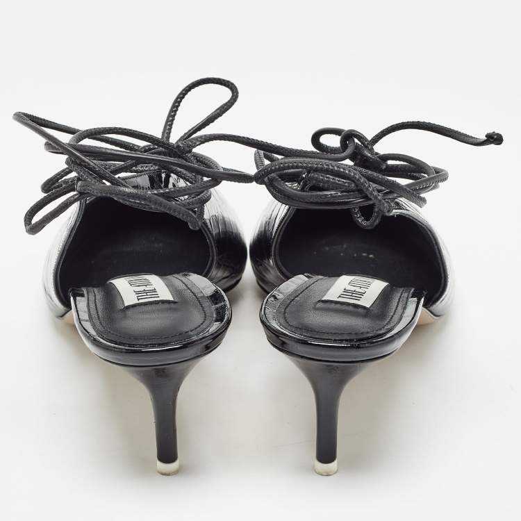 Pre Owned The Attico Black Croc Embossed Patent Leather Venus Slingback Pumps Size 39.5